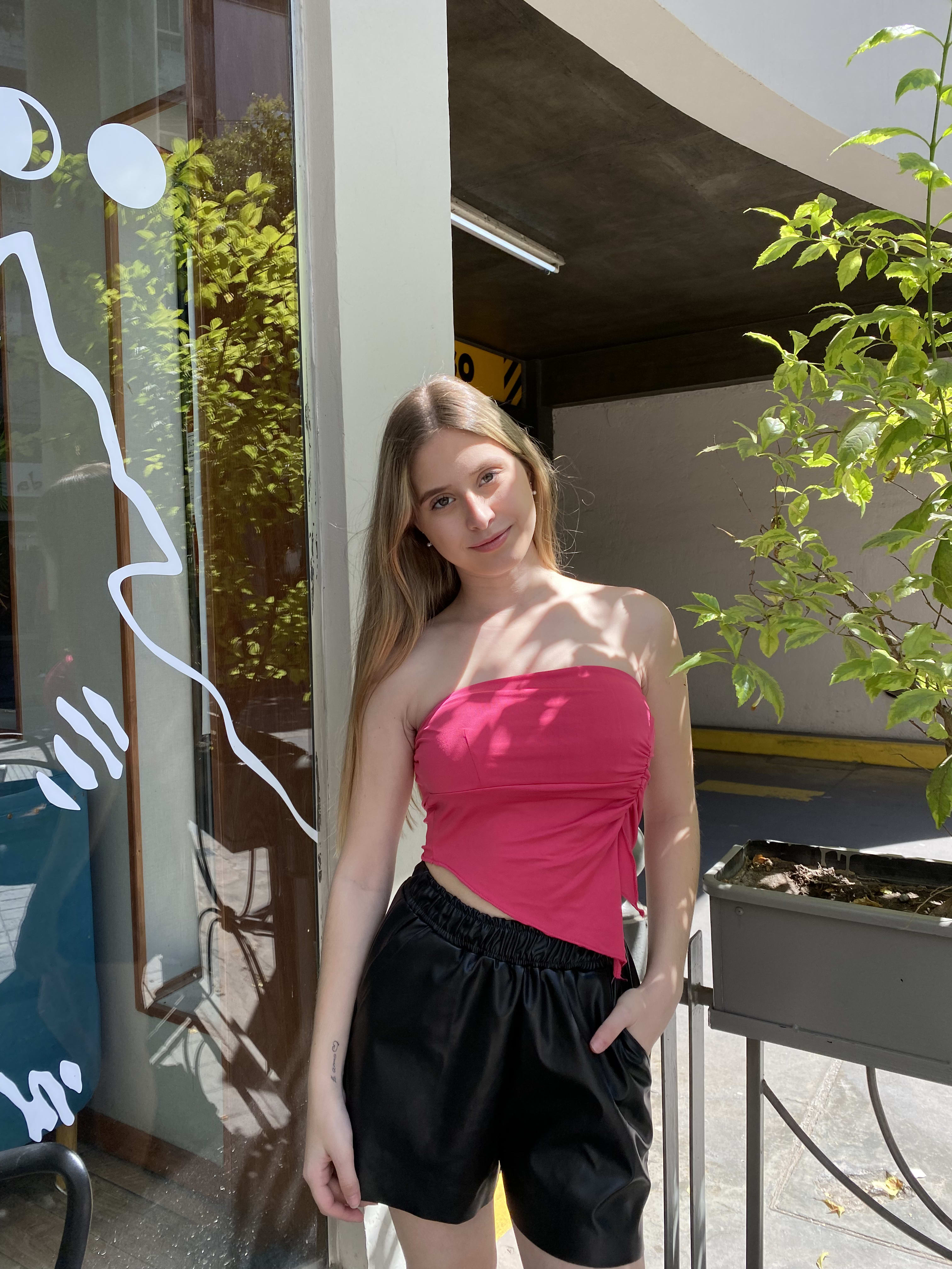 Top bandeau fucsia satinado