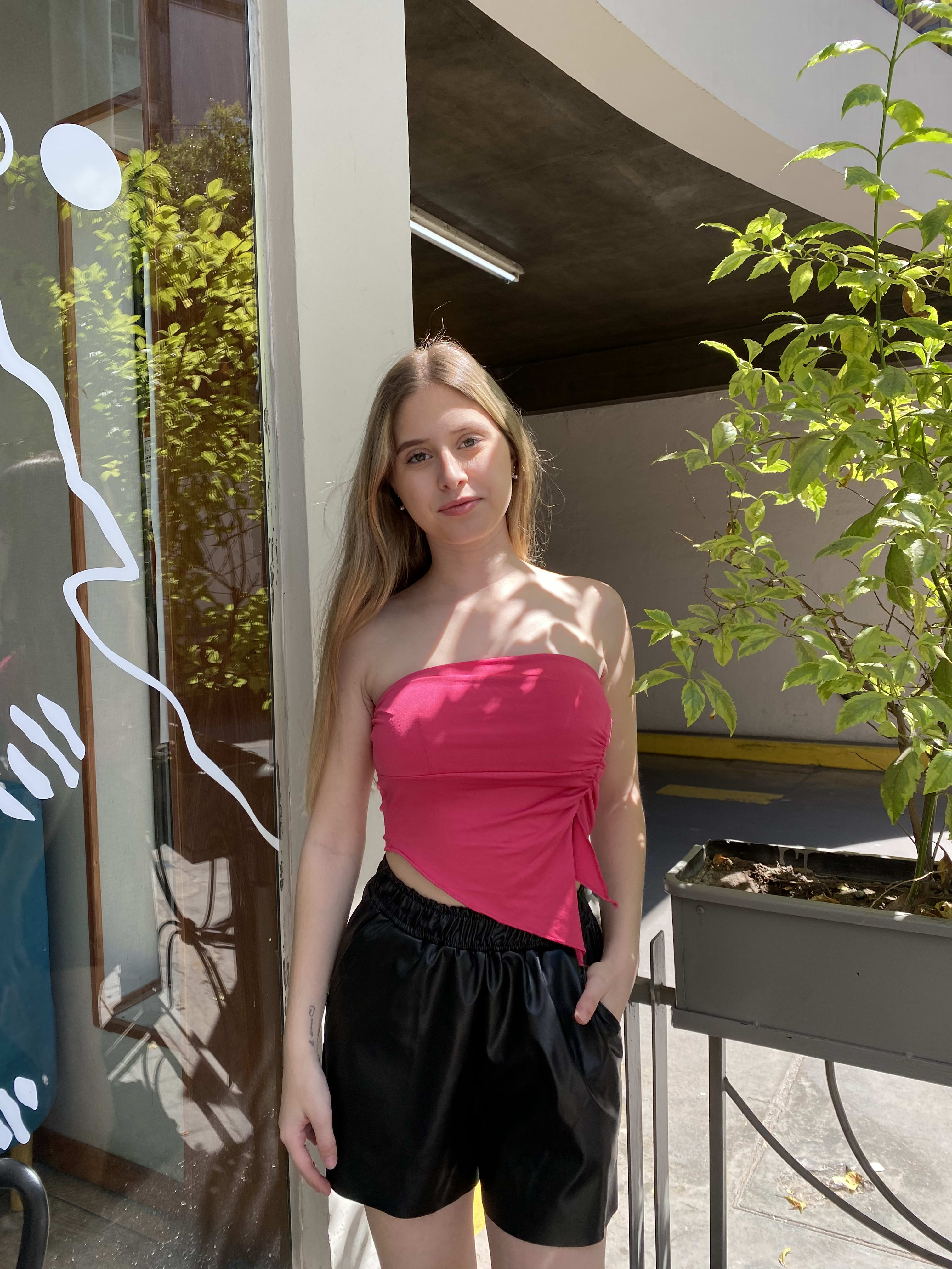 Top bandeau fucsia satinado