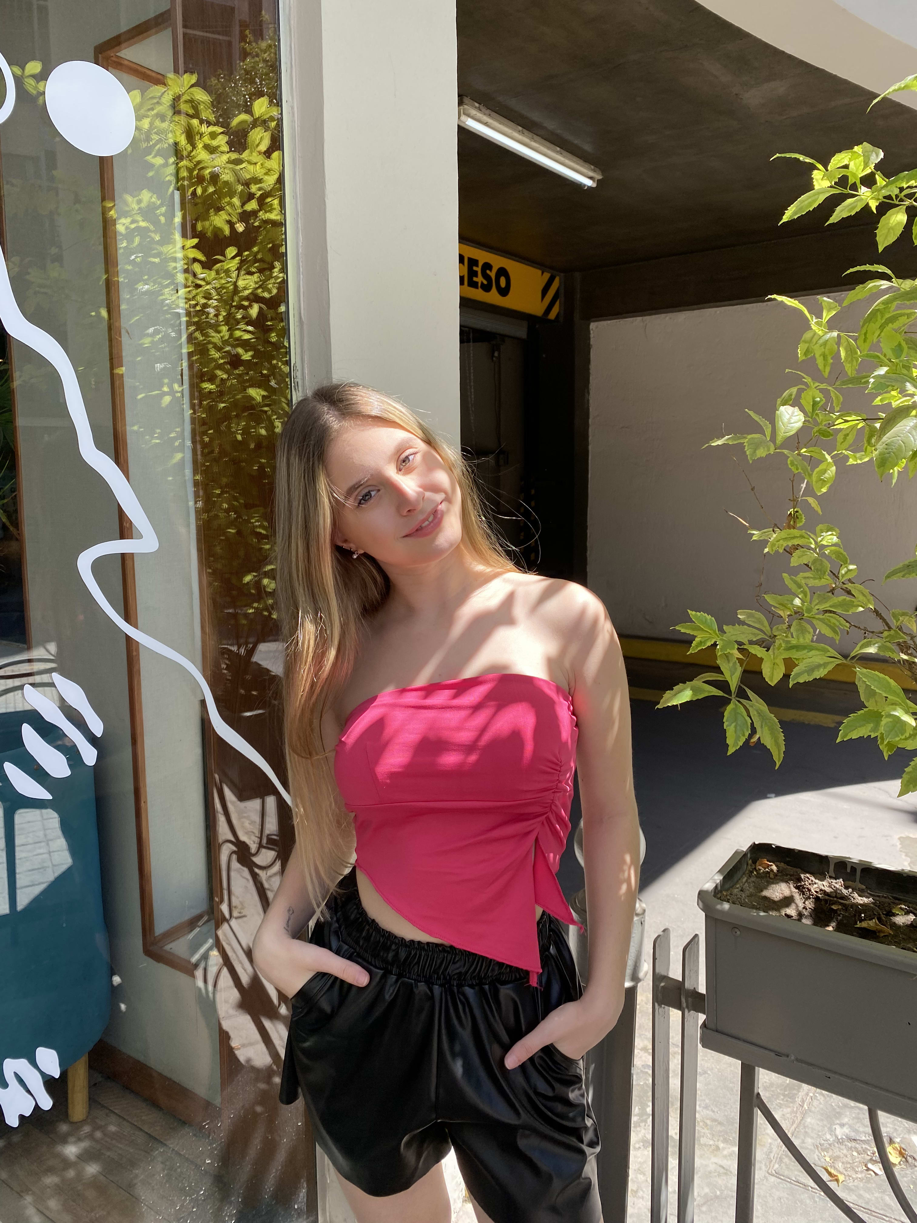 Top bandeau fucsia satinado