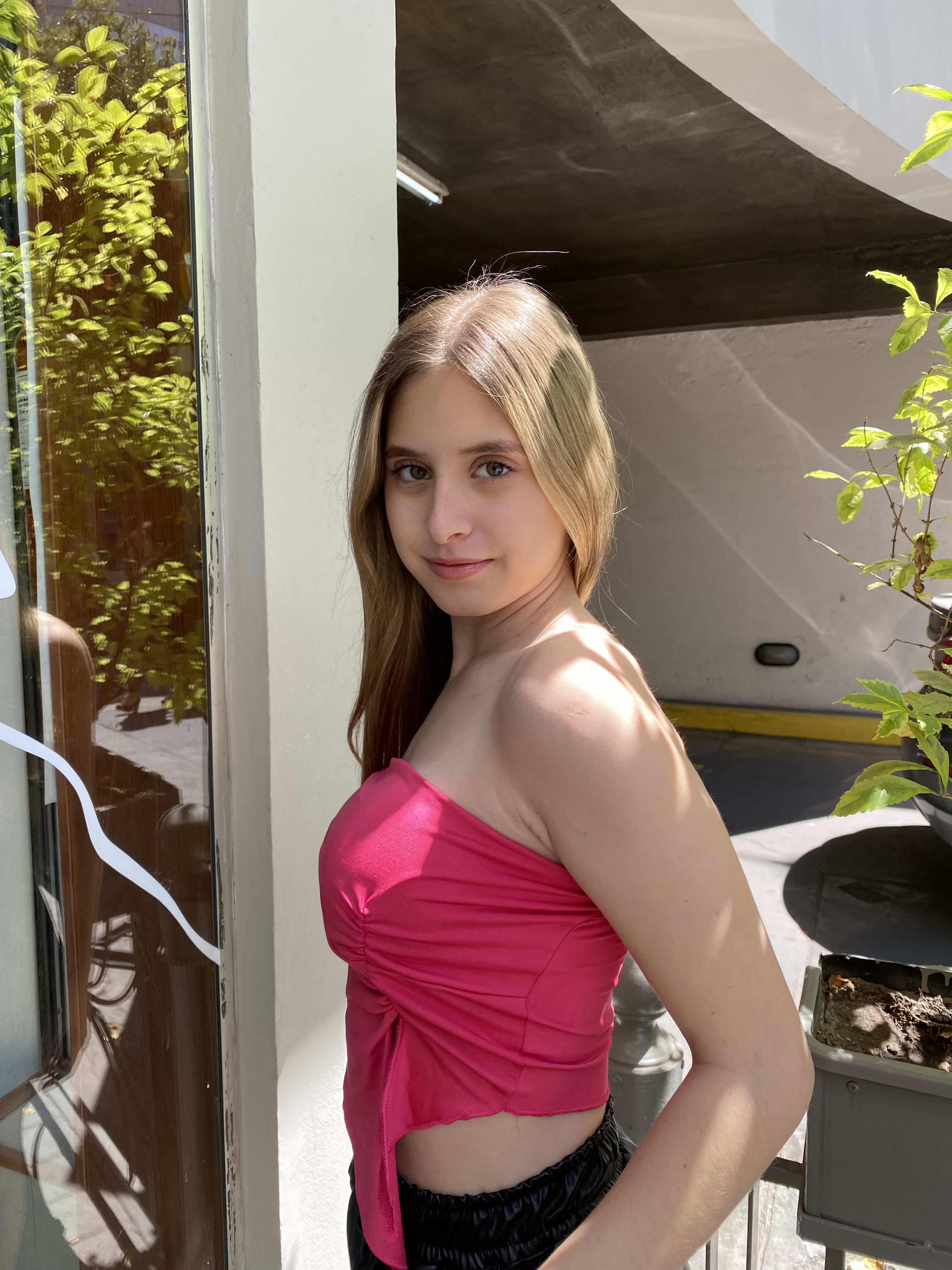 Top bandeau fucsia satinado