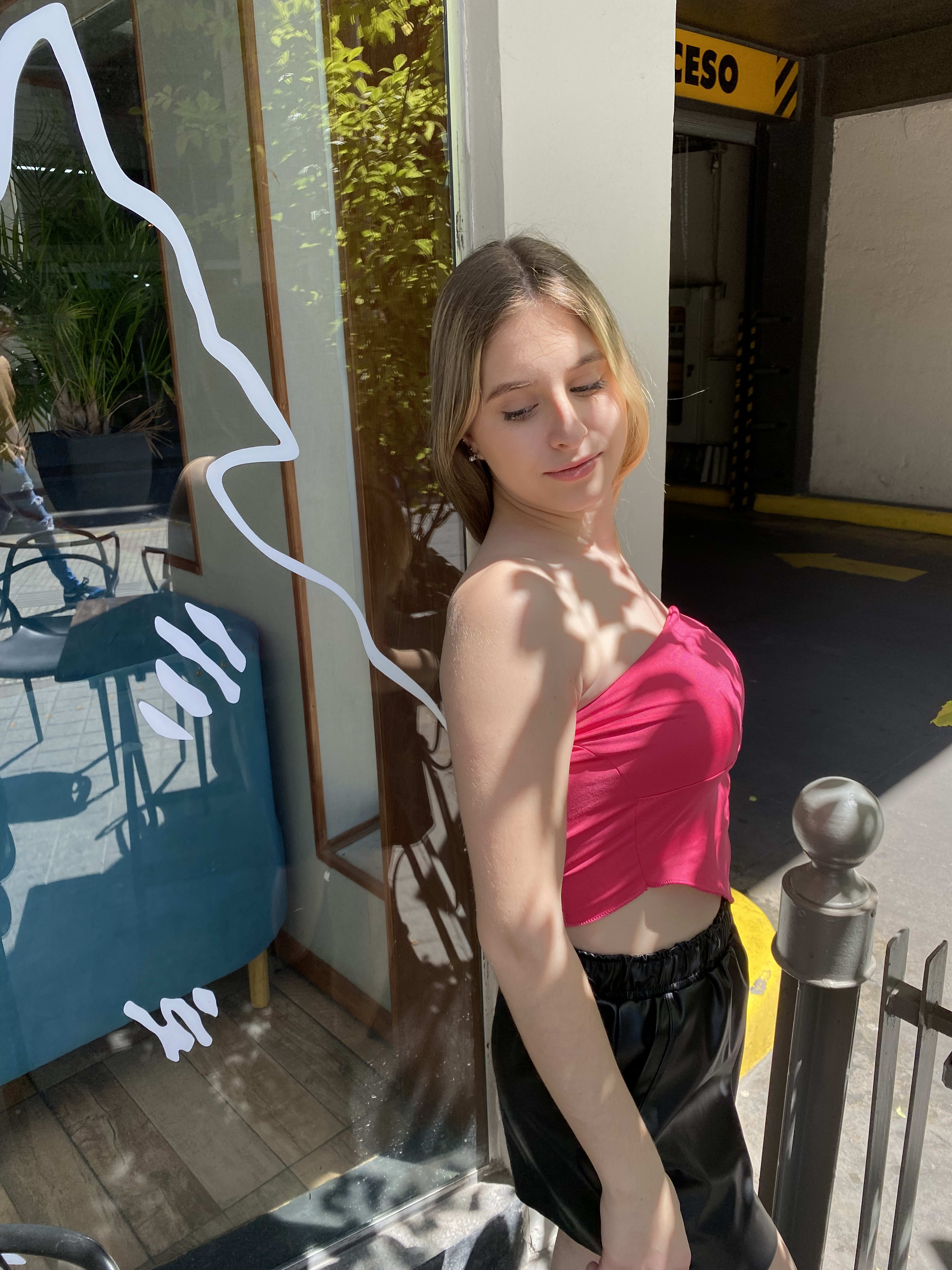 Top bandeau fucsia satinado