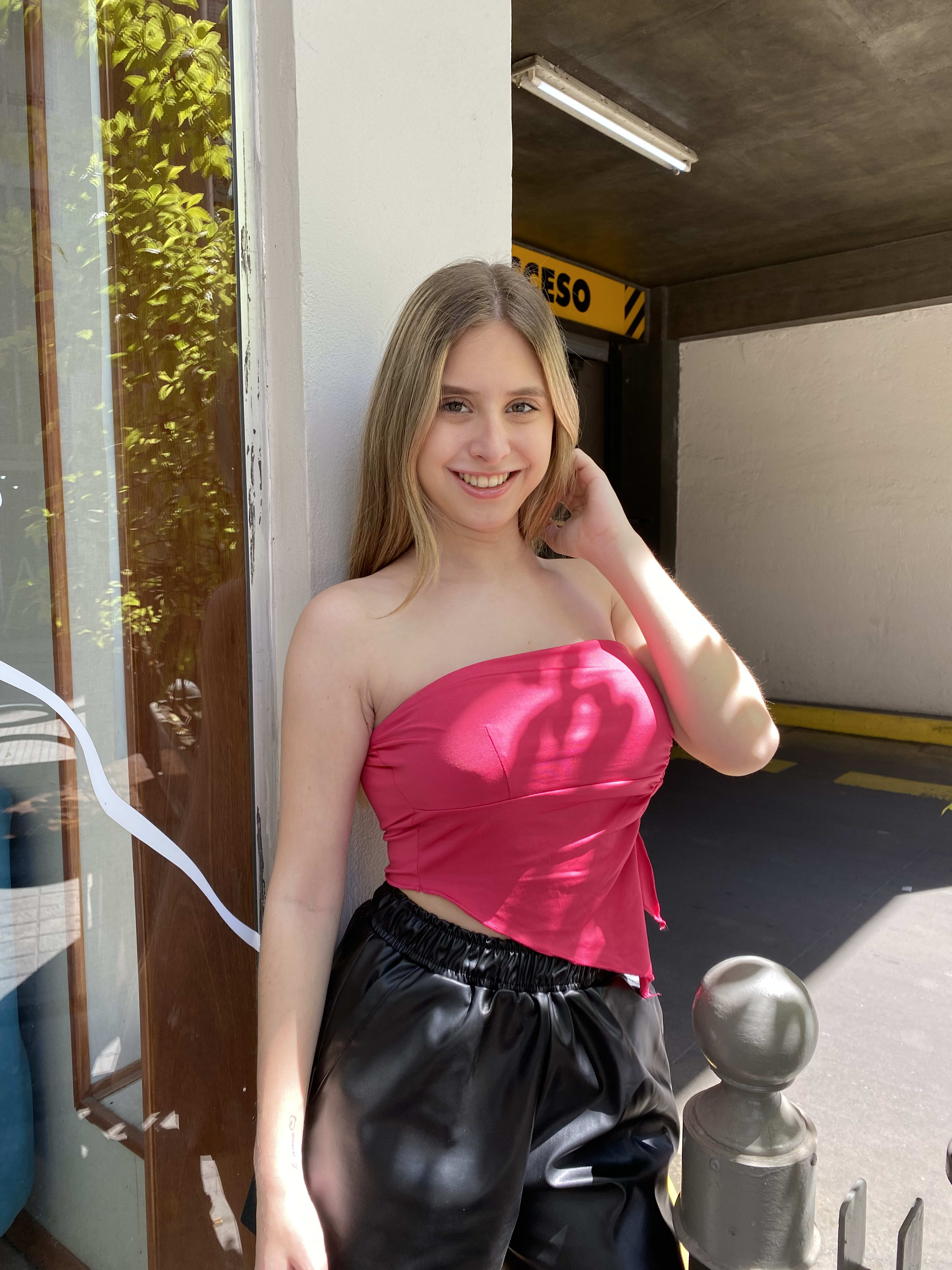 Top bandeau fucsia satinado