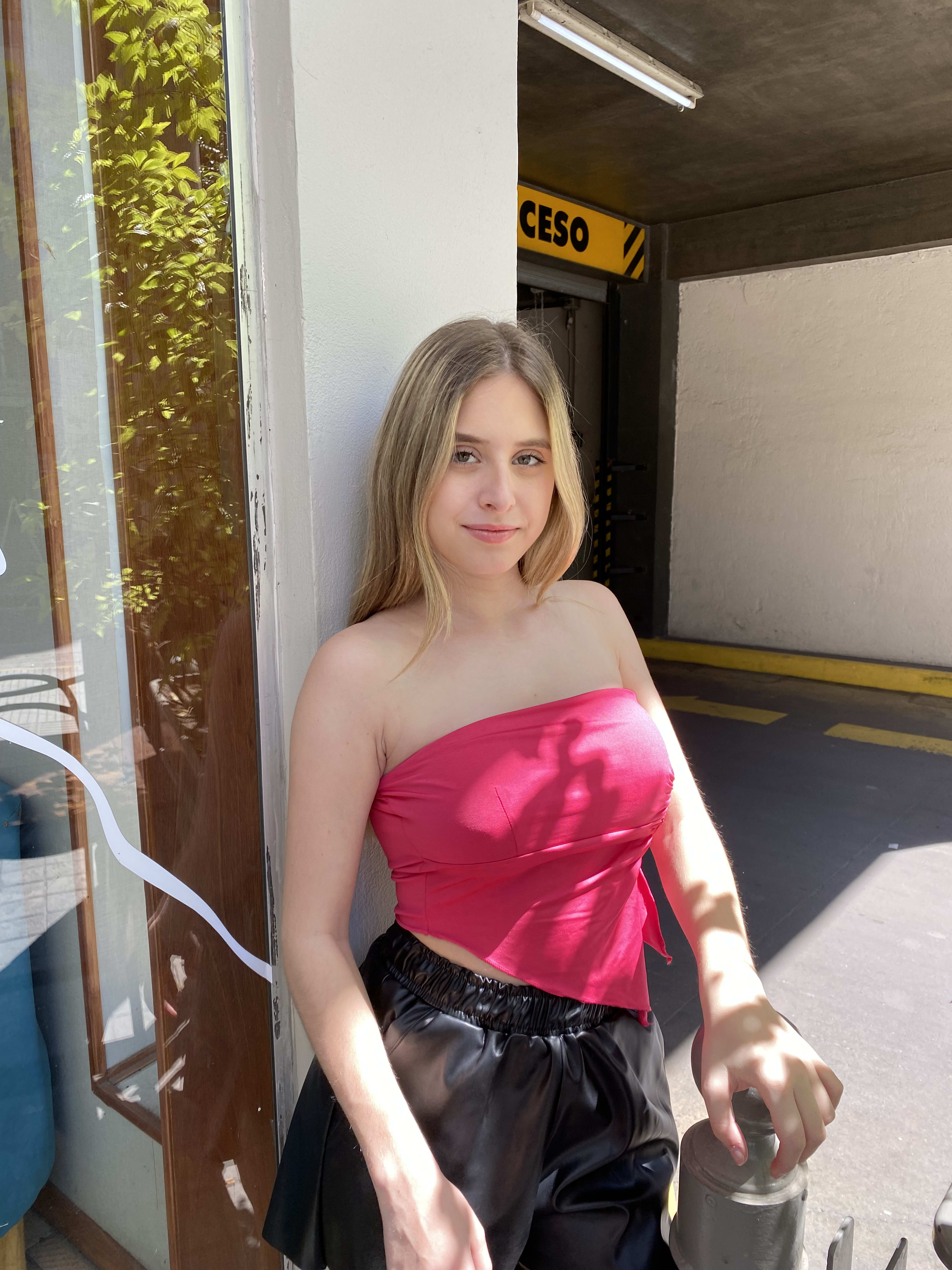 Top bandeau fucsia satinado