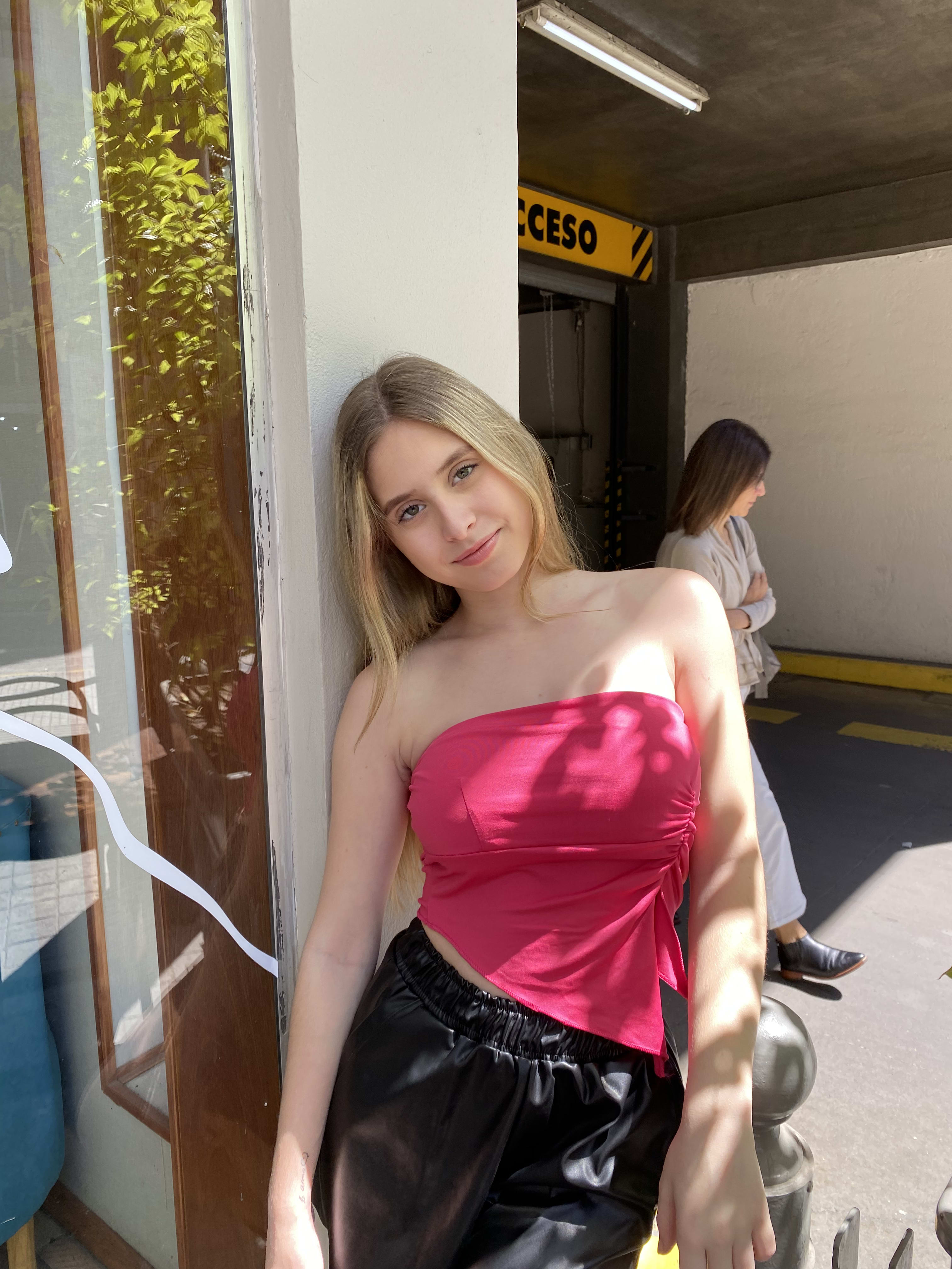 Top bandeau fucsia satinado