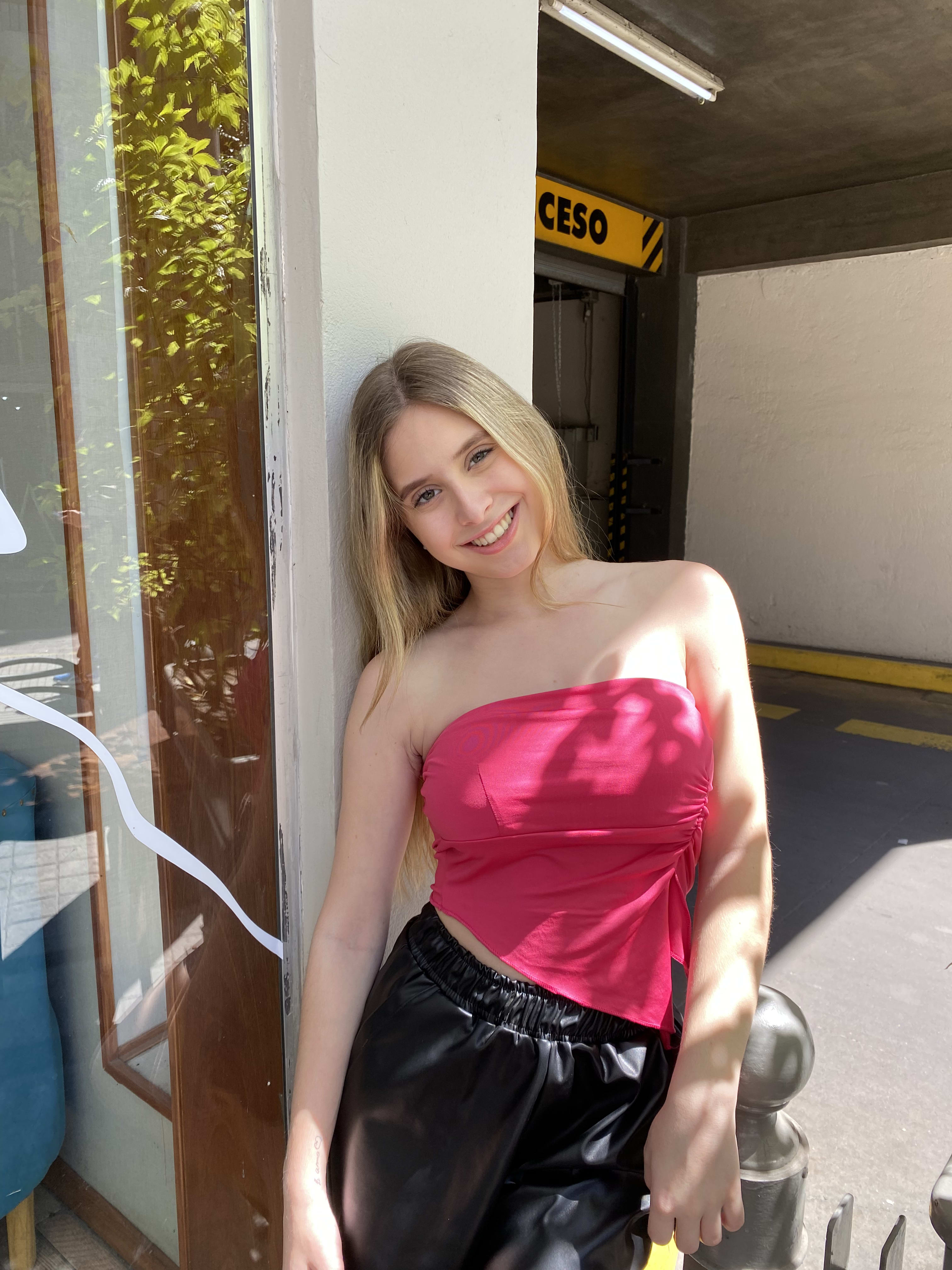 Top bandeau fucsia satinado