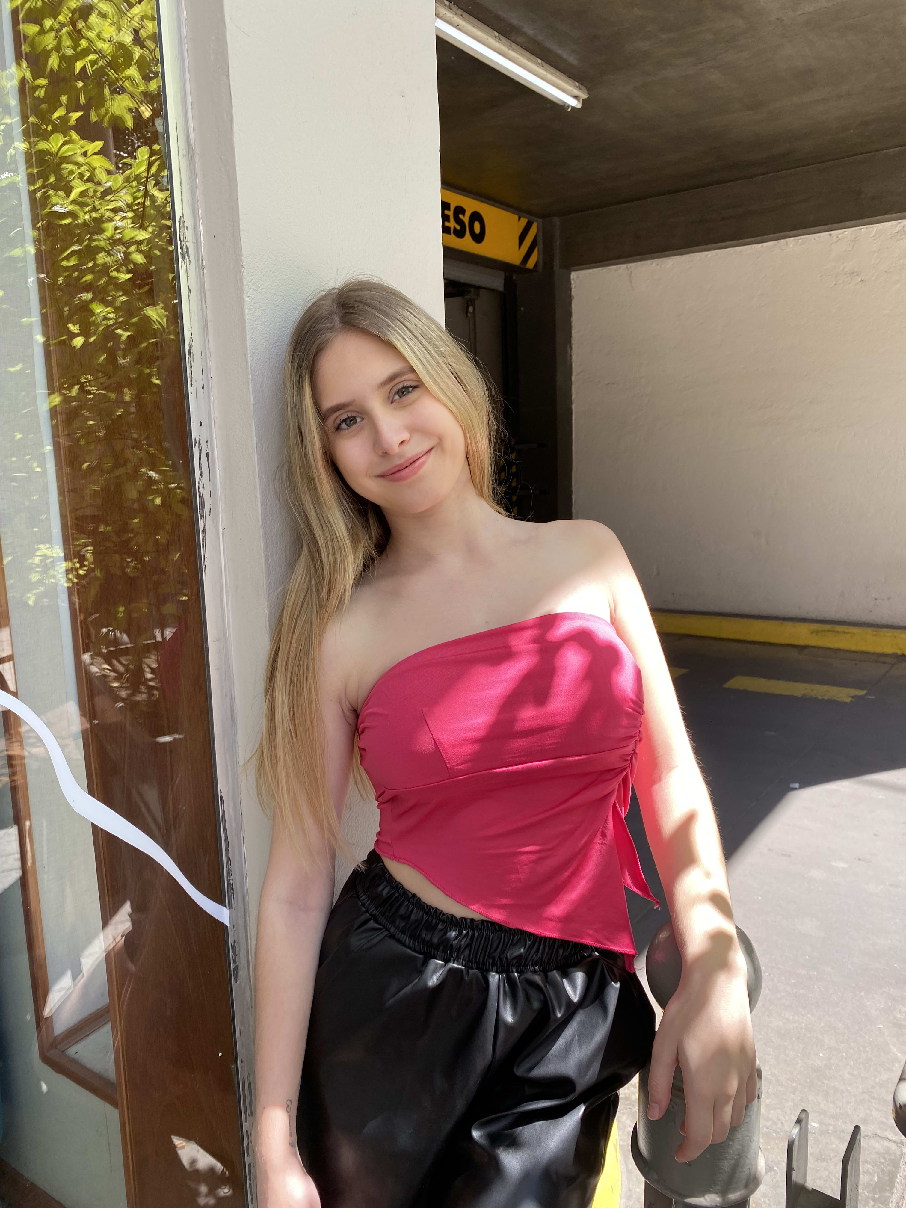 Top bandeau fucsia satinado
