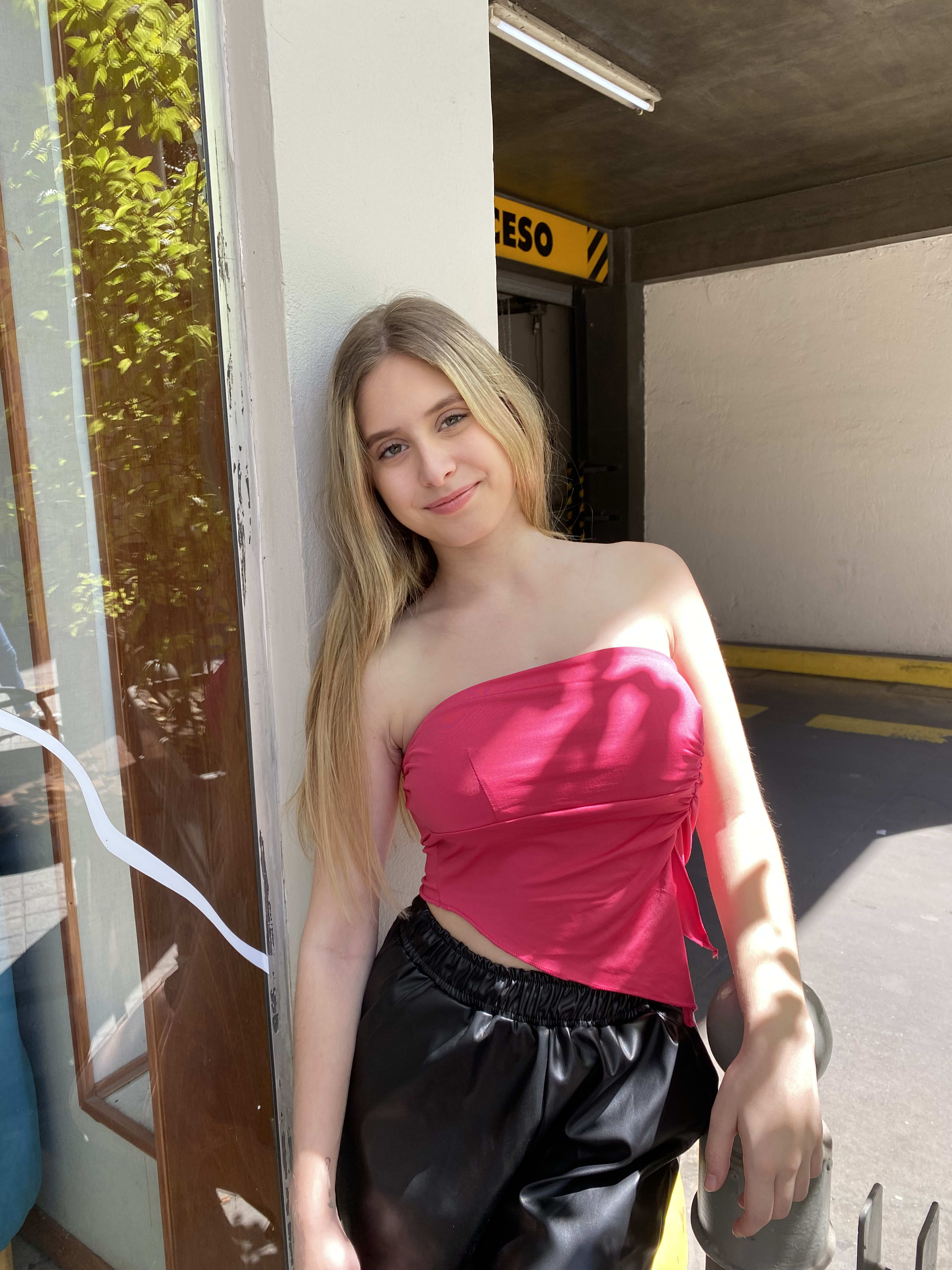 Top bandeau fucsia satinado