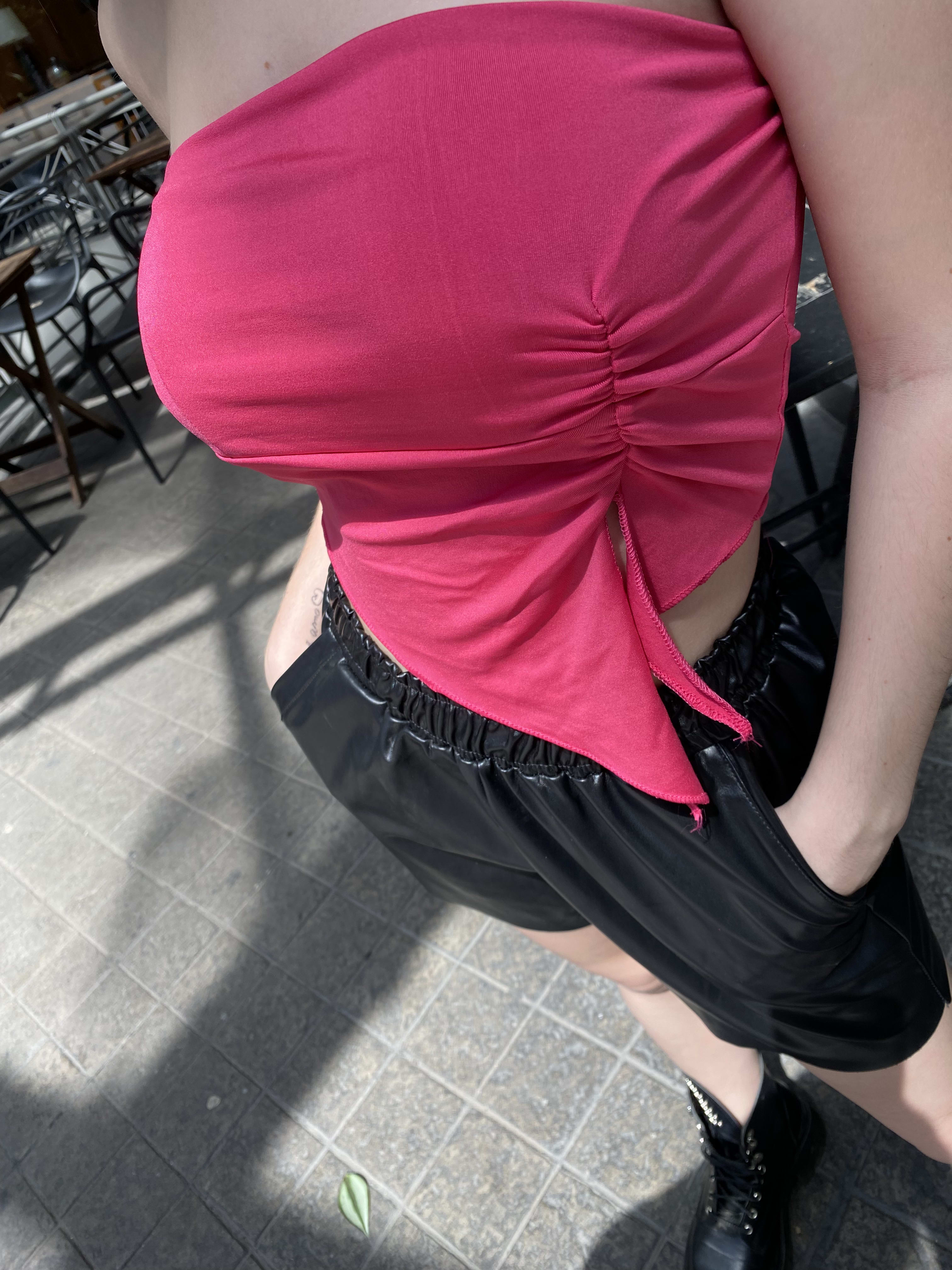 Top bandeau fucsia satinado