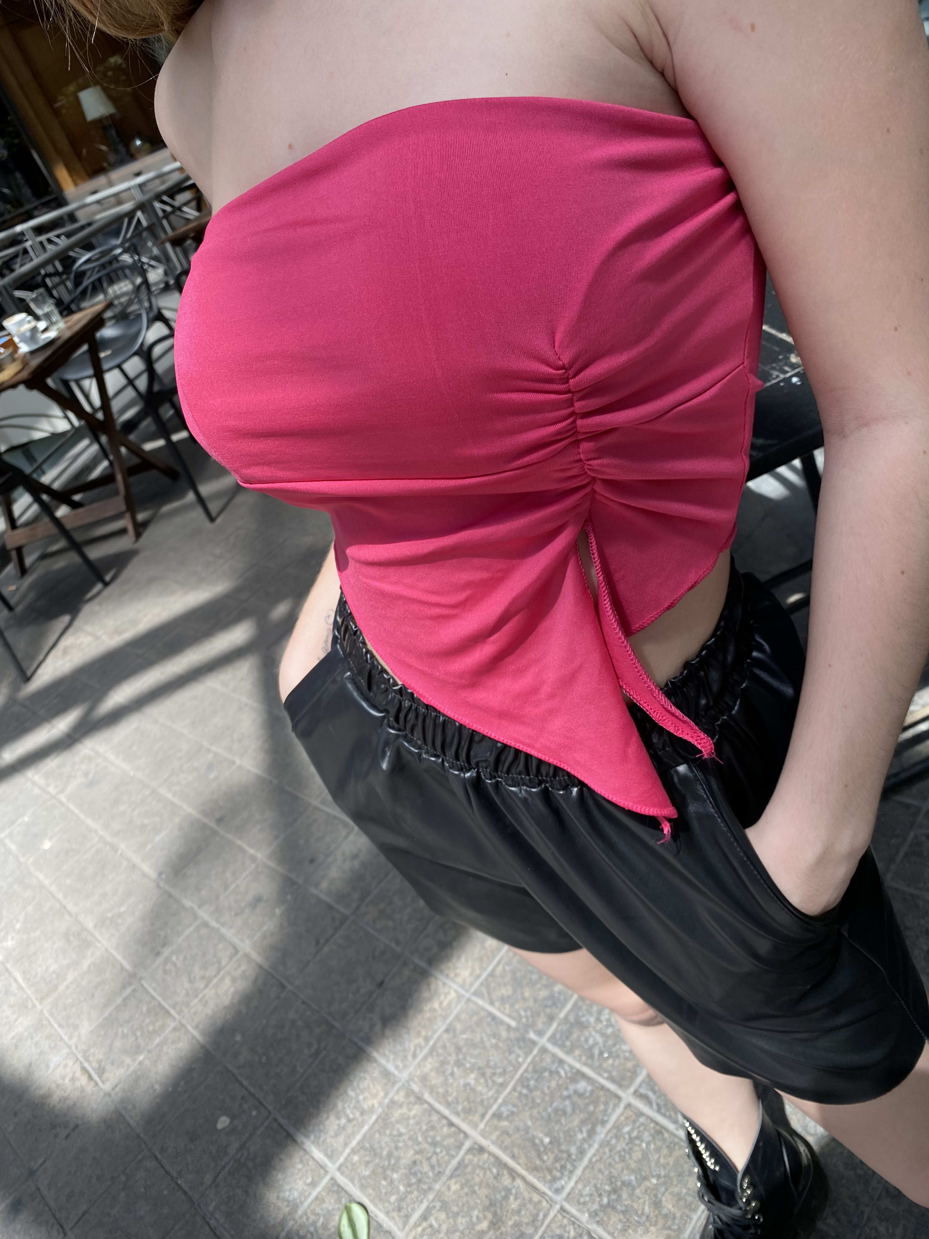 Top bandeau fucsia satinado