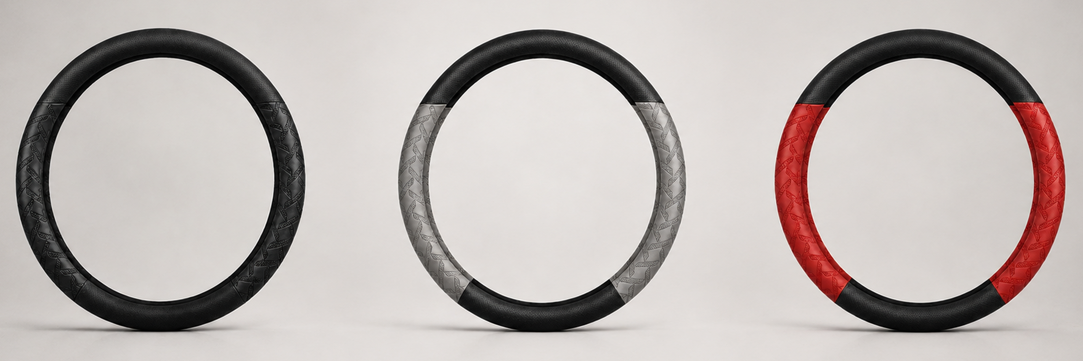 STAR5 Premium Nappa-Style Steering Wheel Covers in black, meteorite grey and wine red