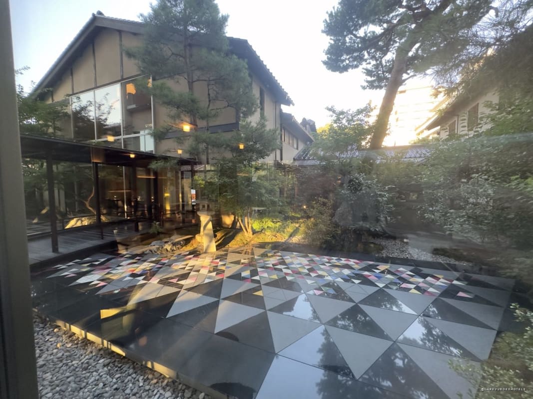 The triangle-patterned stone terrace of the inner garden at KAI Kaga
