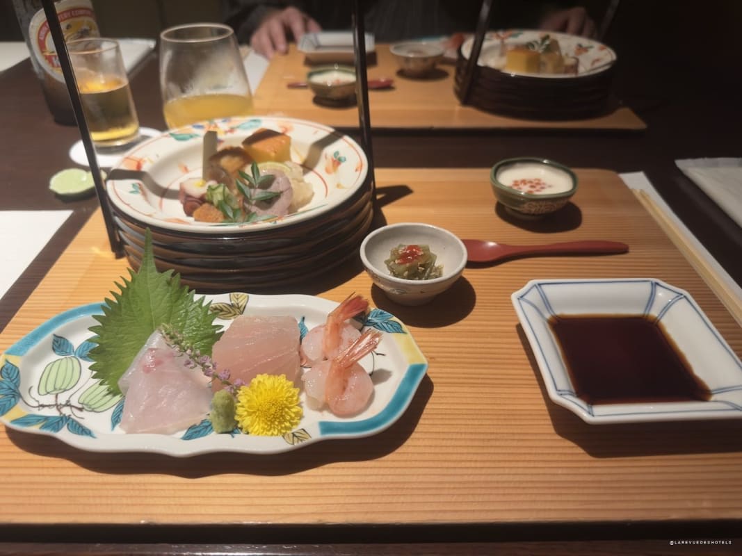 A course of the kaiseki dinner at KAI Kaga, plated on Kutani porcelain