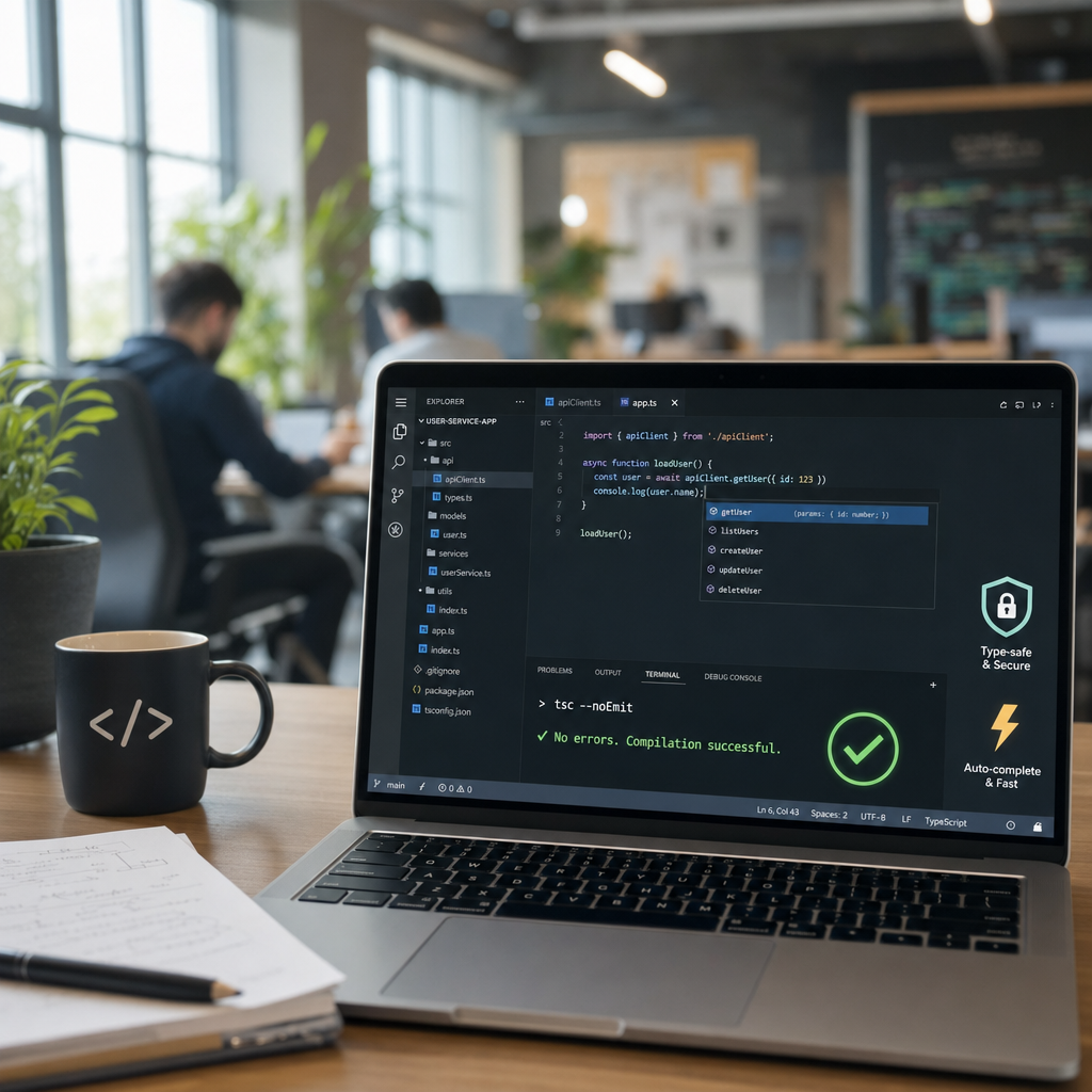 Image 4: Supporting image 3 (usage & confidence): foregroun Supporting image 3 (usage & confidence): foreground laptop screen showing a developer's editor and a
