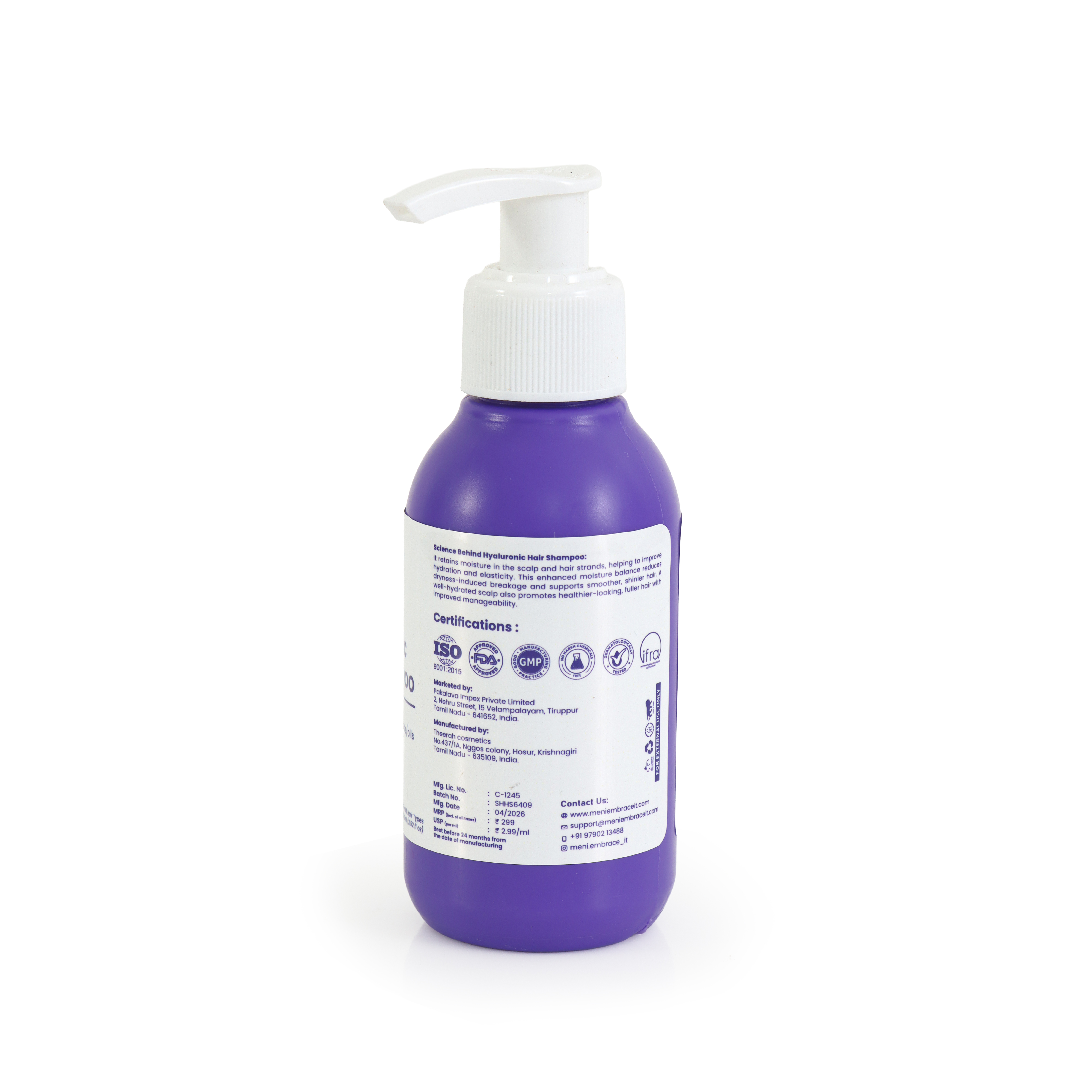 MENI Hyaluronic Hair Shampoo 100 ml | Sulphate-Free Hair Fall Shampoo