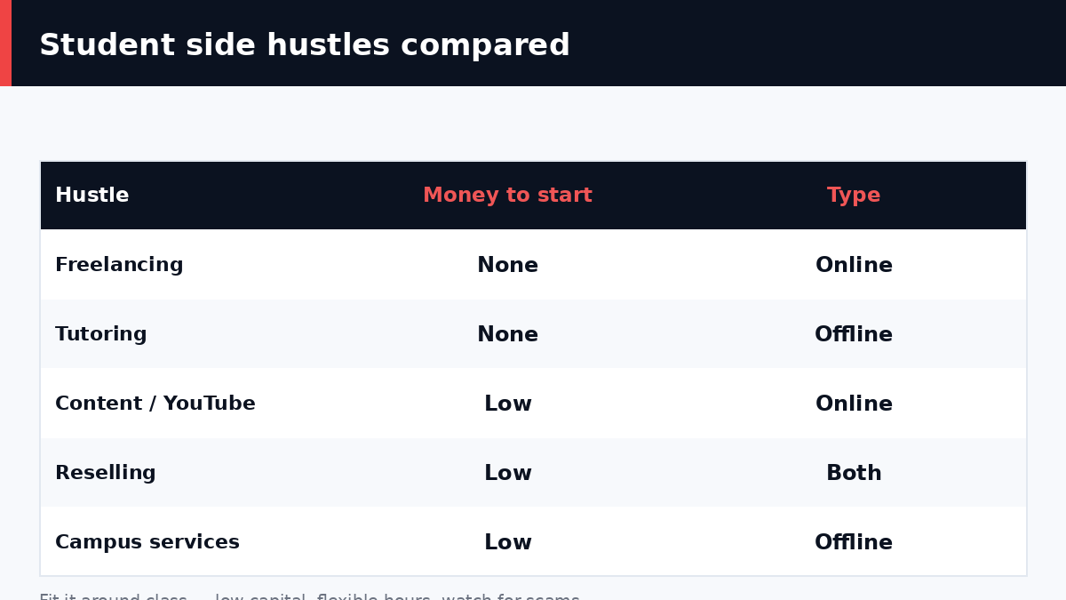 Student side hustles compared