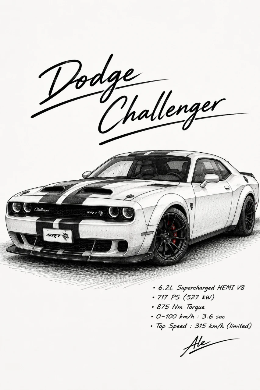 Dodge Challenger Sketch | Track-Focused Sport car & Automotive Art 🏁🔥