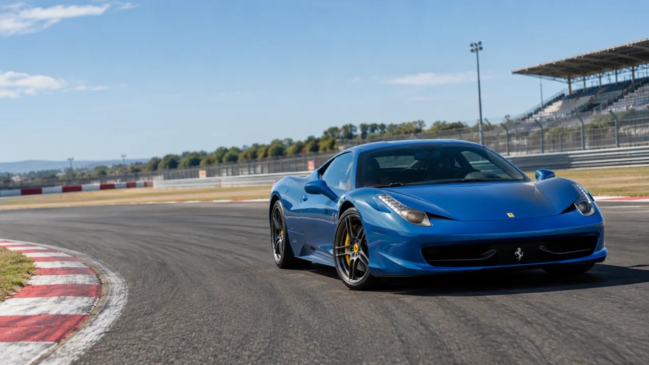 Ferrari 458 Italia Wallpaper | Blue Ferrari Race Track 4K