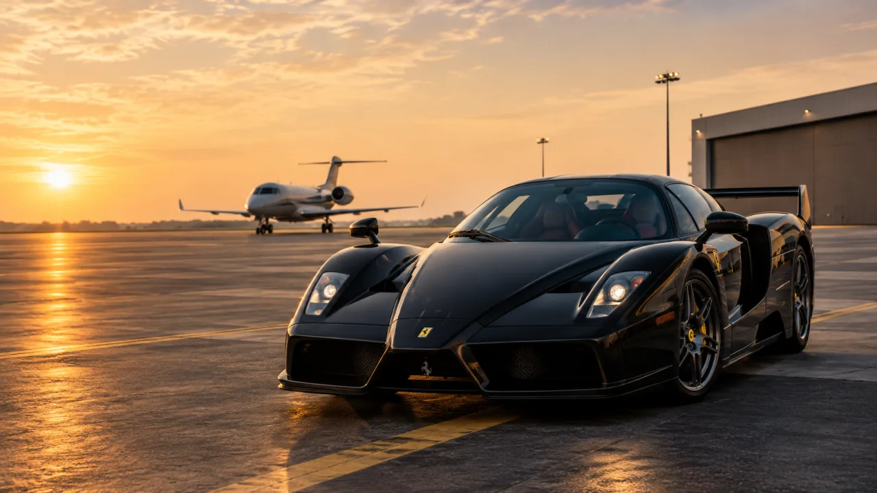 Ferrari Enzo Wallpaper | Black Ferrari Private Airport 4K