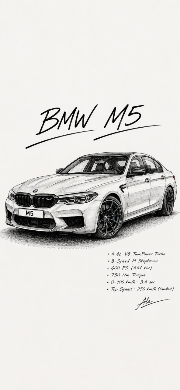 BMW M5 Sketch | Luxury Performance Sedan & Automotive Art 🏁🔥