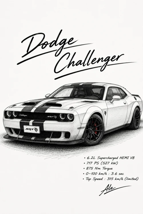 Dodge Challenger Sketch | Track-Focused Sport car & Automotive Art 🏁🔥