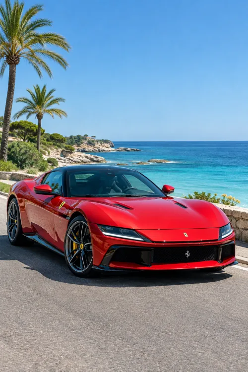 Ferrari 12Cilindri on a Luxury Mediterranean Beach Road | 4K Wallpaper