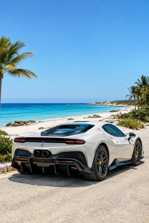 Ferrari 296 Speciale White Sand Beach | Supercar Wallpaper