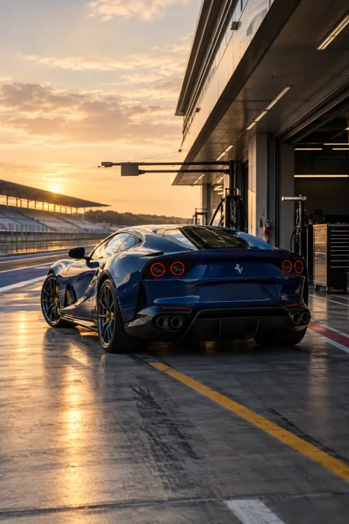 Ferrari 812 Superfast Wallpaper | Blue Ferrari Pit Lane 4K