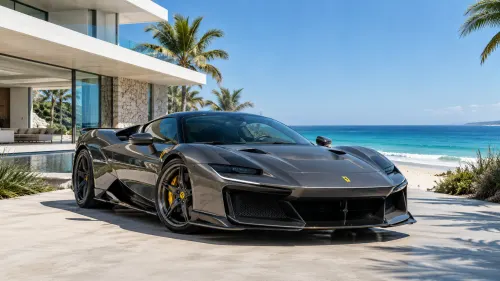 Ferrari F80 Modern Beach House | Futuristic Supercar Wallpaper
