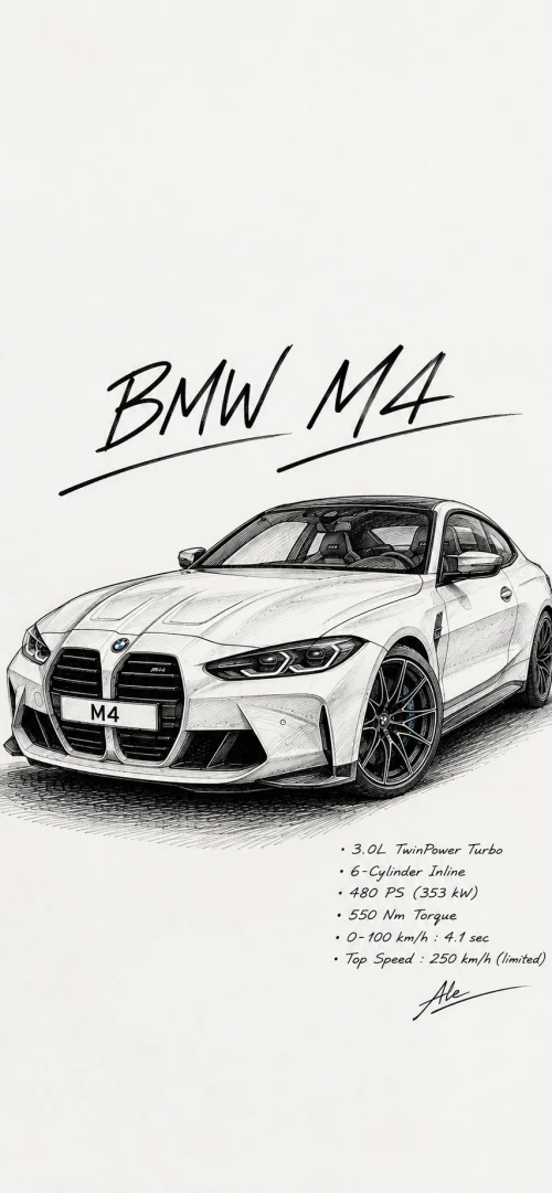 BMW M4 Sketch | Luxury Performance Car Art & Automotive Aesthetic 🏁🔥