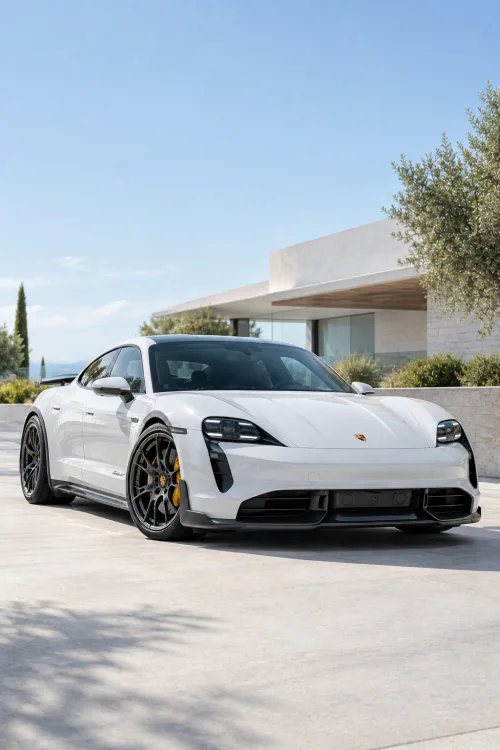 Porsche Taycan Turbo GT Wallpaper | White Porsche EV 4K