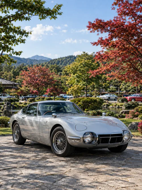 Toyota 2000GT Classic JDM Garden Exhibition Wallpaper | Japanese Icon