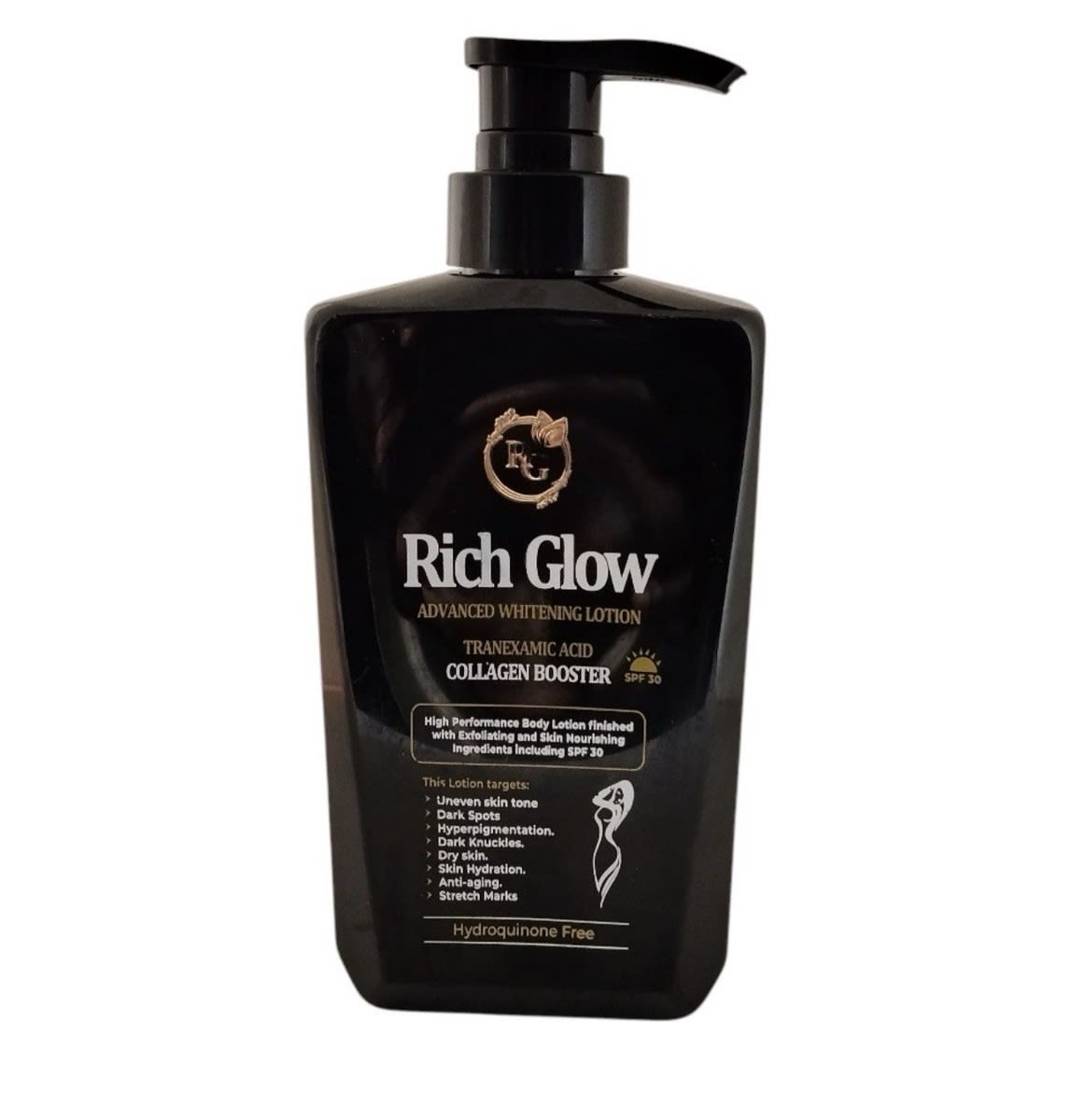 Rich glow lotion black bottle