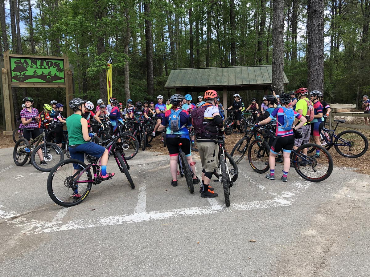 Cyclists staging for a race in the rain