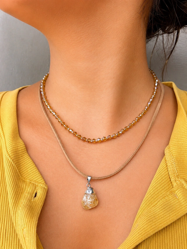 Set cristal de roca con plata y piedra natural