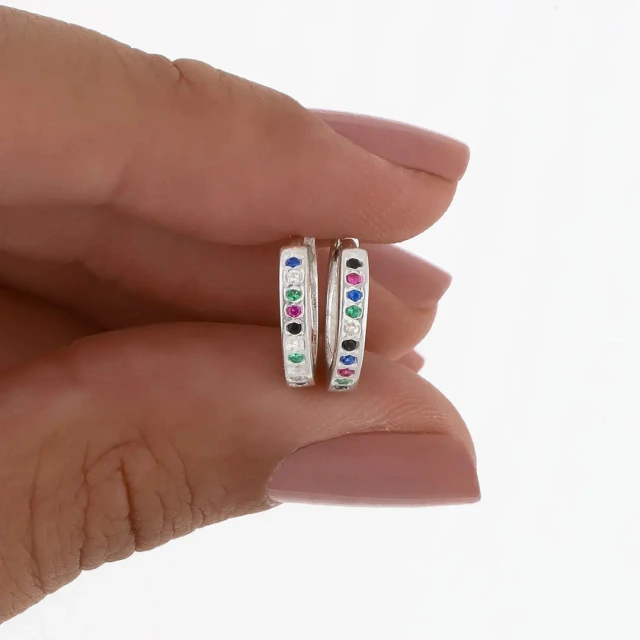 Aros de plata argollas Huggies multicolor