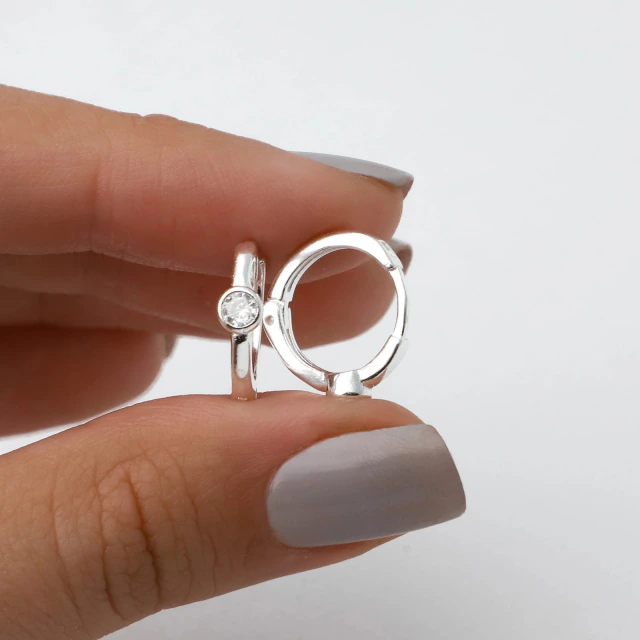 Aros de plata argollas huggies brillo