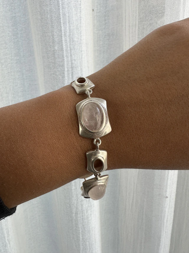 Pulsera de plata y piedra natural rodocrosita