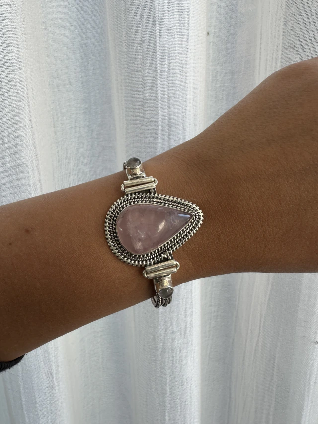 Pulsera de plata y piedra natural rodocrosita