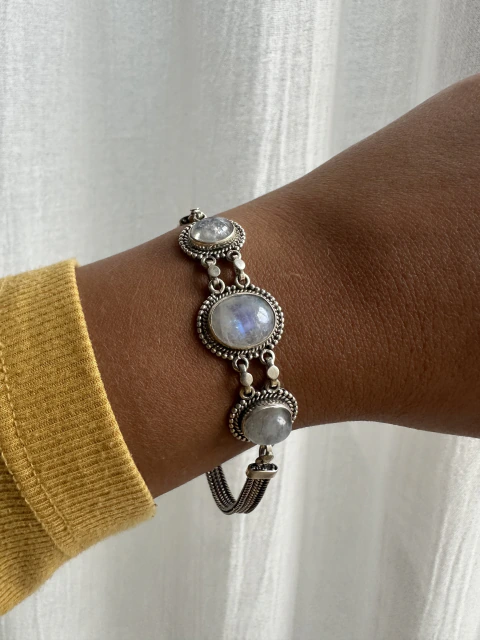Pulsera de plata y piedra natural rodocrosita