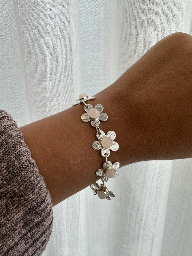 Pulsera plata flores nácar