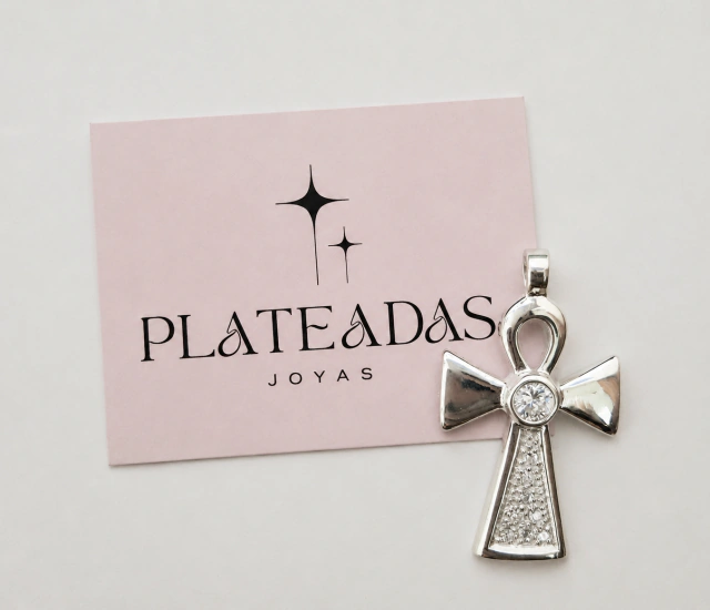 Dije de plata piedra cruz egipcia