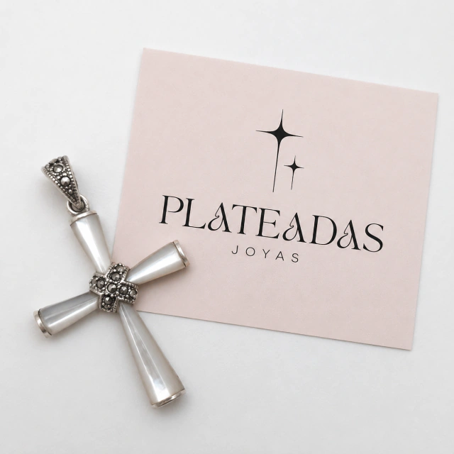 Dije de plata nacar cruz