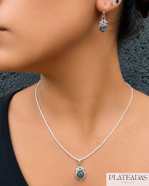 Conjunto dije y aros colgantes piedra natural de la luna