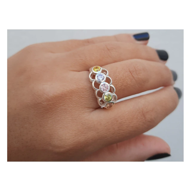 Anillo de plata piedra multicolor