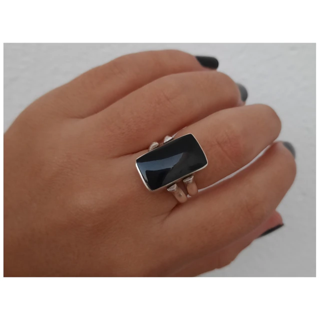 Anillo de plata y piedra natural reversible rectangular doble cinta