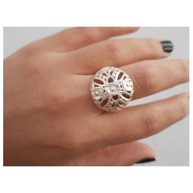 Anillo de plata cruz bombé