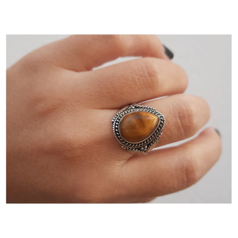 Anillo de plata peruana reversible nacar y piedra natural triangular