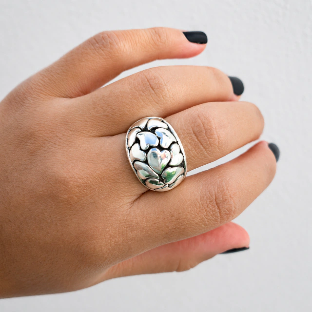 Anillo de plata inflada corazón bombé