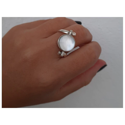 Anillo de plata peruana nácar y piedra natural reversible