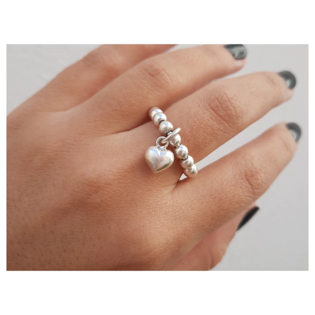 Anillo de plata bolitas y dije elefante